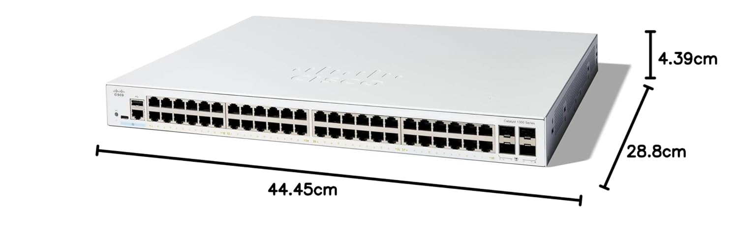 Cisco Catalyst 1300-48T-4G Managed Switch, 48 Port GE, 4x1GE SFP, Limited Lifetime Protection (C1300-48T-4G) Cisco