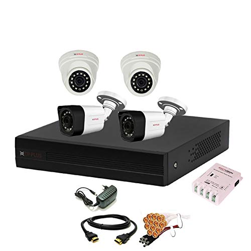 CP Plus Wired 4 Channel HD DVR 1080p, Outdoor Camera 2.4 MP 2Pcs, Indoor Camera 2.4 MP 2Pcs Full Combo Set CP PLUS