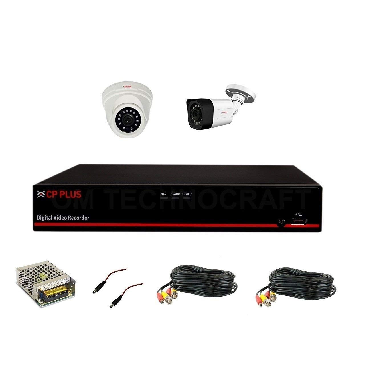 CP Plus Astra HD 4 Channel DVR with 2.4 MP 1 Dome & 1 Bullet Cameras + 2 Bundle 18 Mtr + 4 CH Power Supply & DC Full Combo Kit CP PLUS