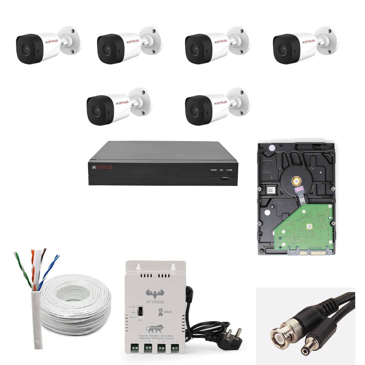 CP-PLUS 6 Outdoor Bullet, 8CH DVR, 1TB HDD, 90MTRS Wire, Complete Audio Camera CCTV KIT CP PLUS