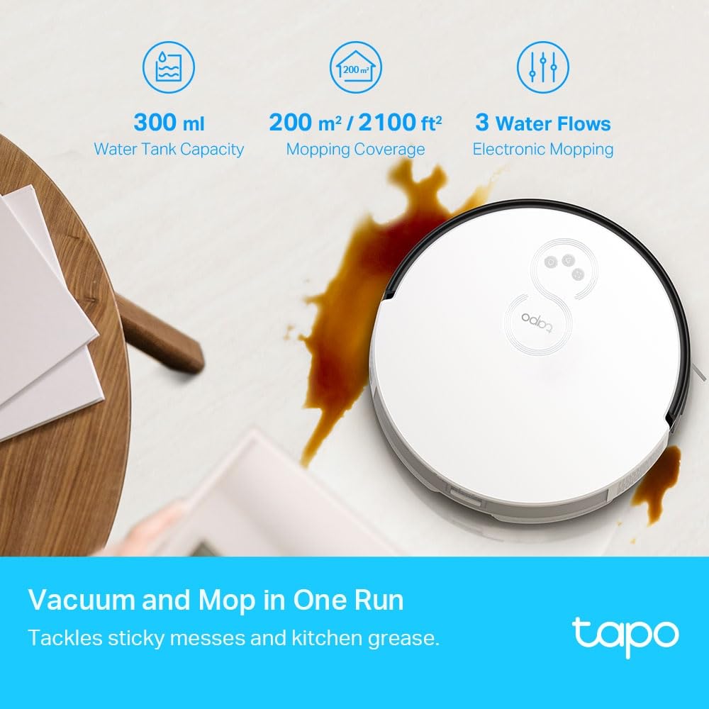 Tapo TP-Link Robot Vacuum Cleaner with Mop, Hyper Suction Robotic Vacuum Compatible with Alexa and Google, LiDAR & Gyro Dual Navigation, Auto- Charge, Remote Control, 5-Hour Continuous Cleaning Tapo