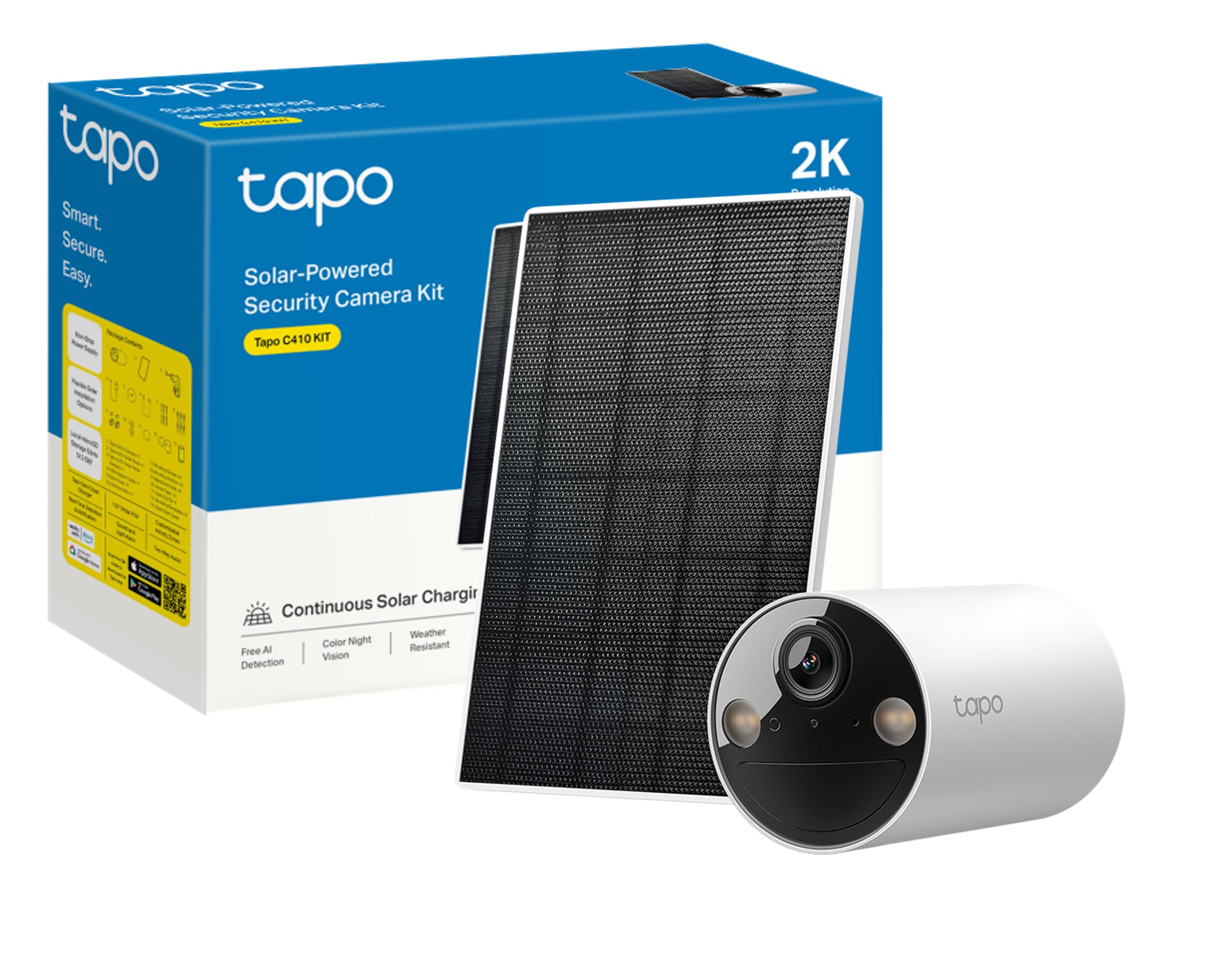 Tapo C410 KIT Solar-Powered 2K 3MP Outdoor Security Camera Kit, 2.4 GHz Wi-Fi, Tapo