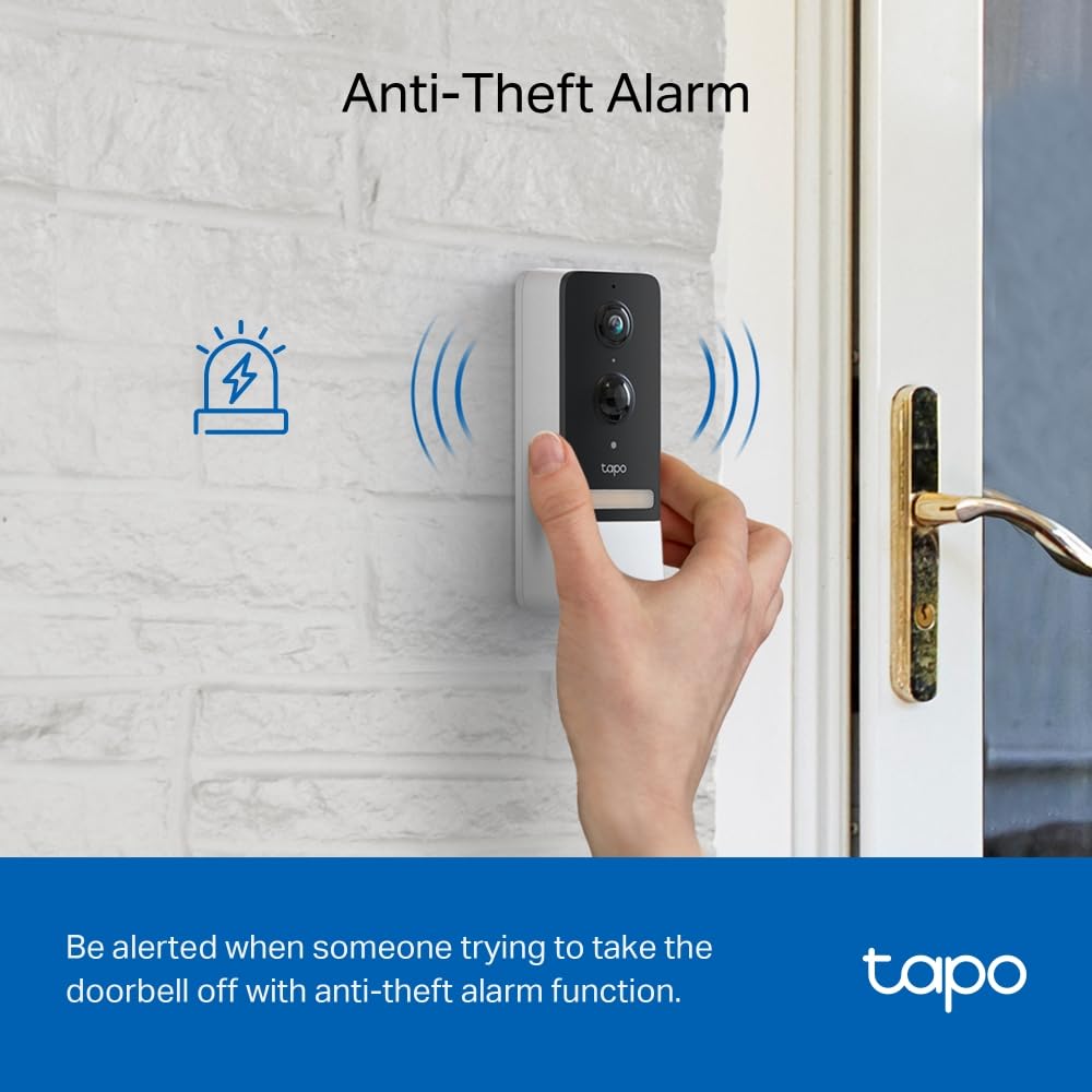 TP-Link Tapo D230S1 2K 5Mp/1920p Smart Wireless Security Video Doorbell,Battery-Powered,Two-Way Talk,Ip64,Colour Night Vision,Cloud &Local Storage,Compatible with Alexa&Google Home,Easy Installation Tapo