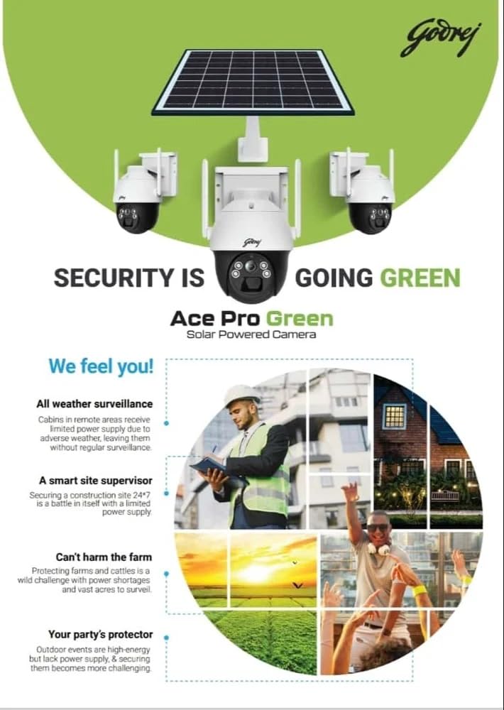 Godrej Ace Pro Green 4Mp 2560 X 1440 Resolution Plastic Ip66 Solar Powered Camera Wired Godrej