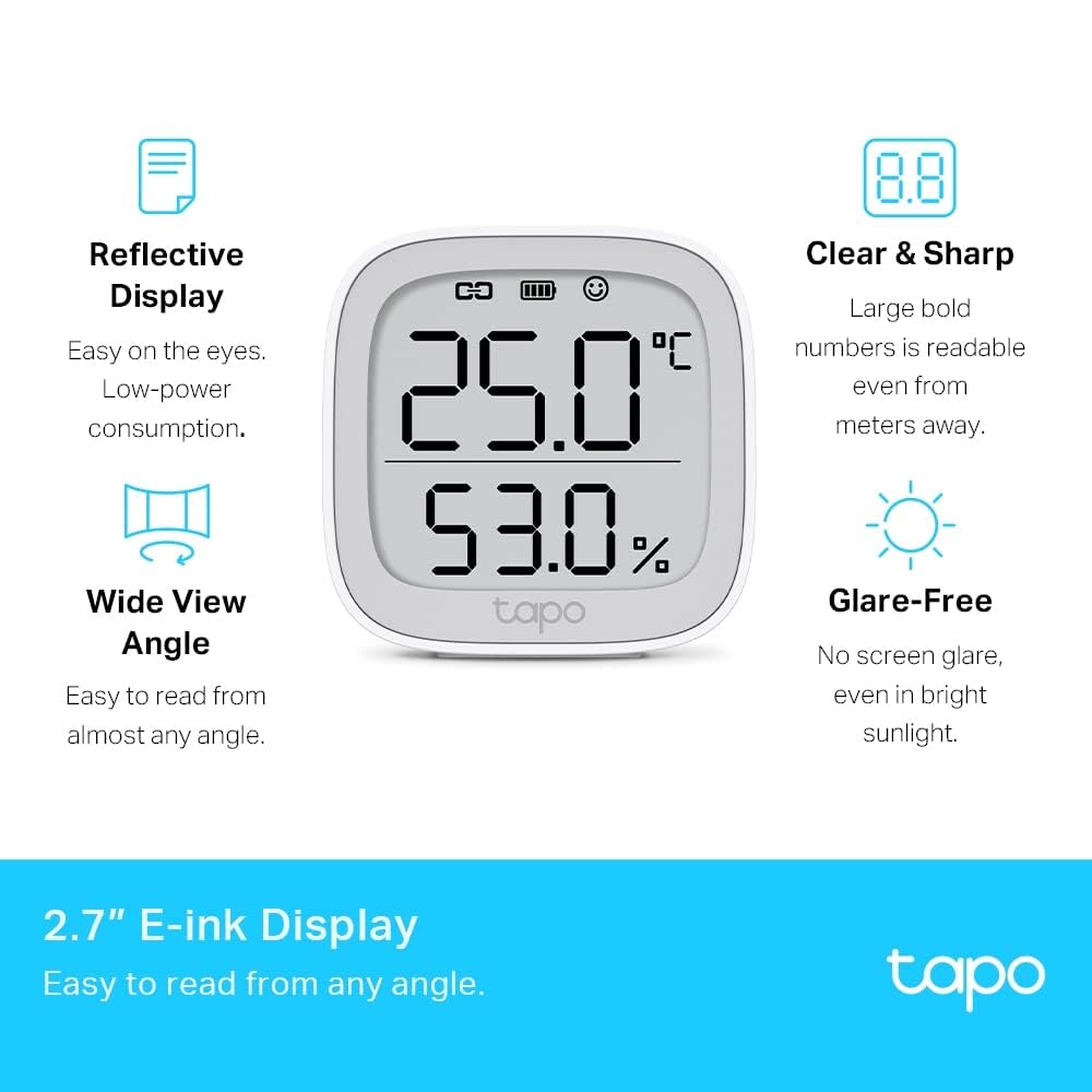 Tapo T315 Digital Hygrometer Thermometer Smart Temperature & Humidity Monitor | Real Time | Home Automation | Free Data Storage & Visual Graphs | Hub Required, Pack of 1 Tapo