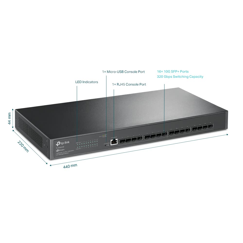 TP-Link Omada SX3016F | 16 Port 10G SFP+ Enterprise Level Switch | L2+ Smart Managed | Omada SDN Integrated | IPv6 | Static Routing | L2/L3/L4 QoS, IGMP & LAG | 5 Year Manufacturer Warranty Catchcraft Networks