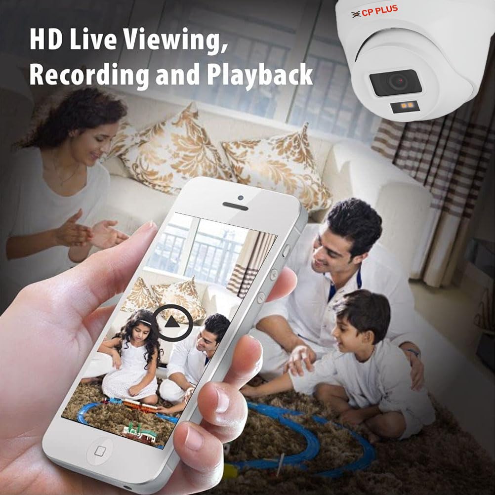 CP PLUS 4 channel DVR with 2MP 4x OUTDOOR, Built-in Audio Mic, Dual Light Color Night Vision wired CCTV Cameras, Motion Detection, 4 Channel SMPS, 70 Meters CCTV Cable, 1TB HDD, Required BNC/DC, white CP PLUS