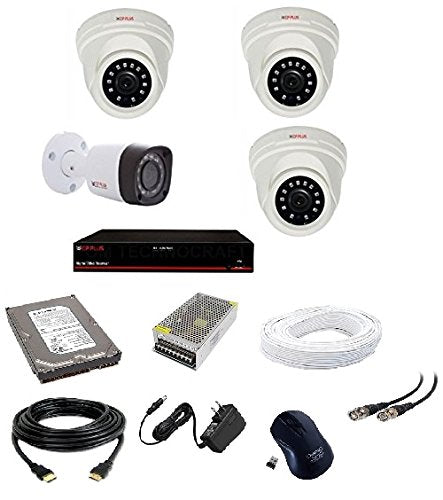 CP Plus 2.4MP CCTV Cameras and 4Ch HD DVR Kit with 3 Dome and 1 Bullet Camera 1TB Hard Disk 4 CH Power Supply 90 m Wire Bundle BNC and DC Connectors CP PLUS