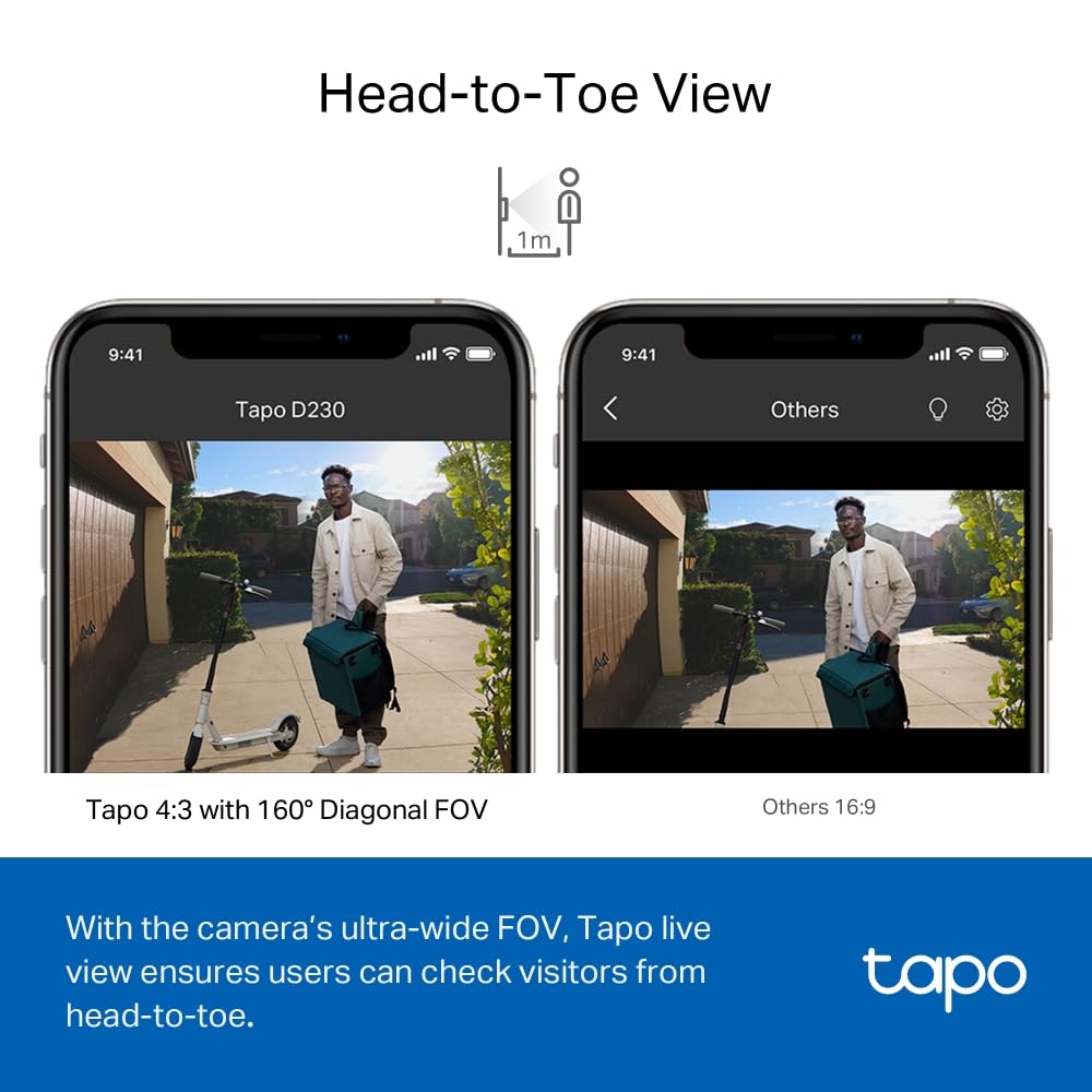 TP-Link Tapo D230S1 2K 5Mp/1920p Smart Wireless Security Video Doorbell,Battery-Powered,Two-Way Talk,Ip64,Colour Night Vision,Cloud &Local Storage,Compatible with Alexa&Google Home,Easy Installation Tapo