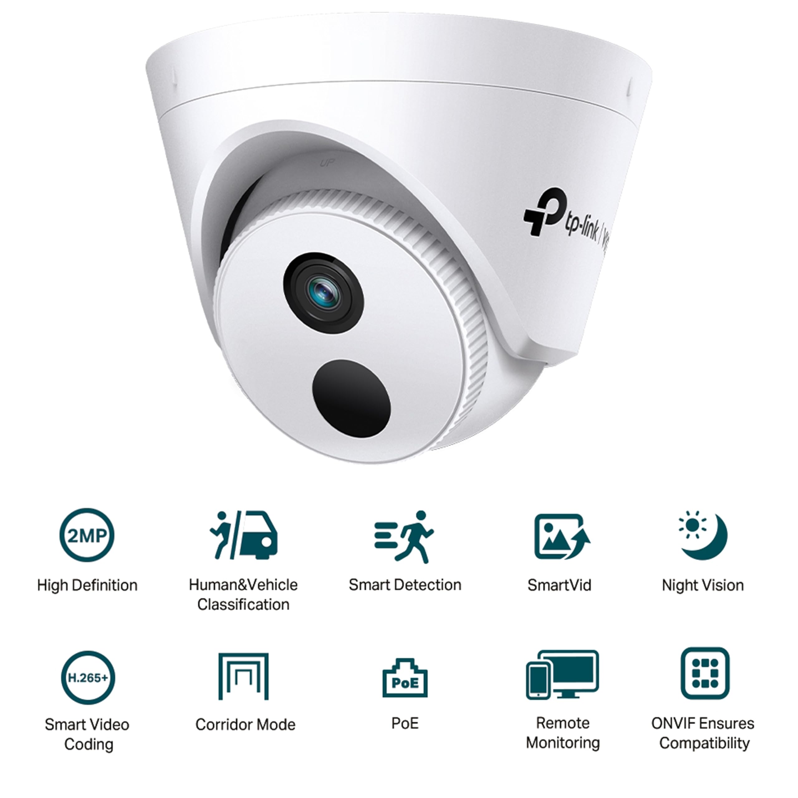 TP-Link VIGI C420I 2MP IR Turret Network Camera | CCTV Full HD Security PoE ONVIF | Corridor Mode| Night Vision | H.265+ | Smart Detection | 2.8mm Lens TP-Link