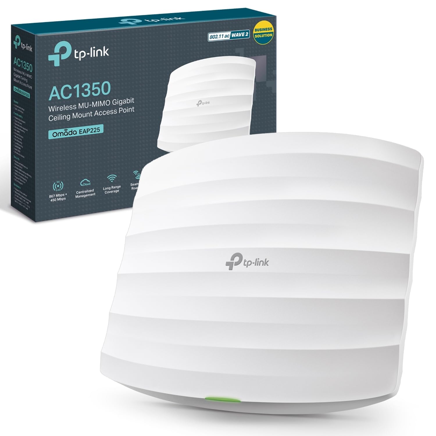 TP-LINK (EAP225) AC1350 (867+450) Dual Band Wireless Ceiling Mount Access Point, POE, GB LAN, Cluster-able, Free Software TP-Link