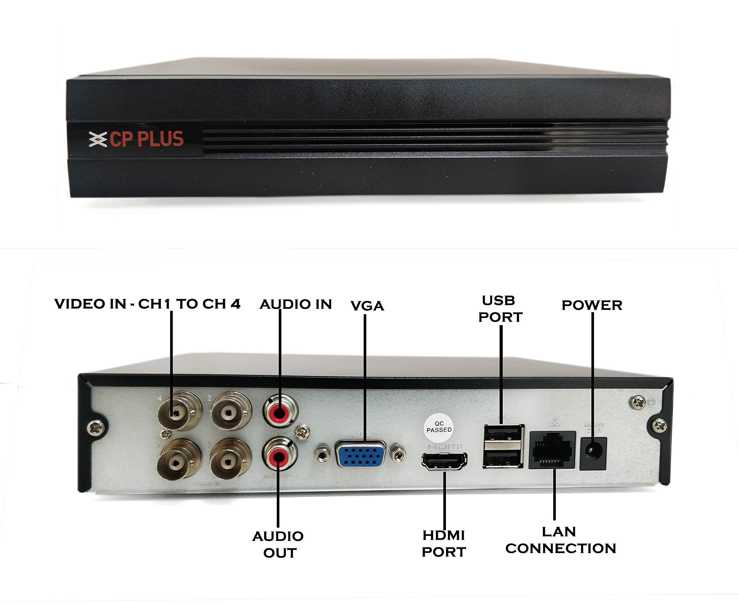 CP Plus 4 Channal HD DVR 1080p 1Pcs,Outdoor Wired Camera 2.4 MP 2Pcs,Indoor Camera 2.4 MP 2Pcs,1 TB Hard Disk with USEWELL BNC/DC Full Combo Set CP PLUS