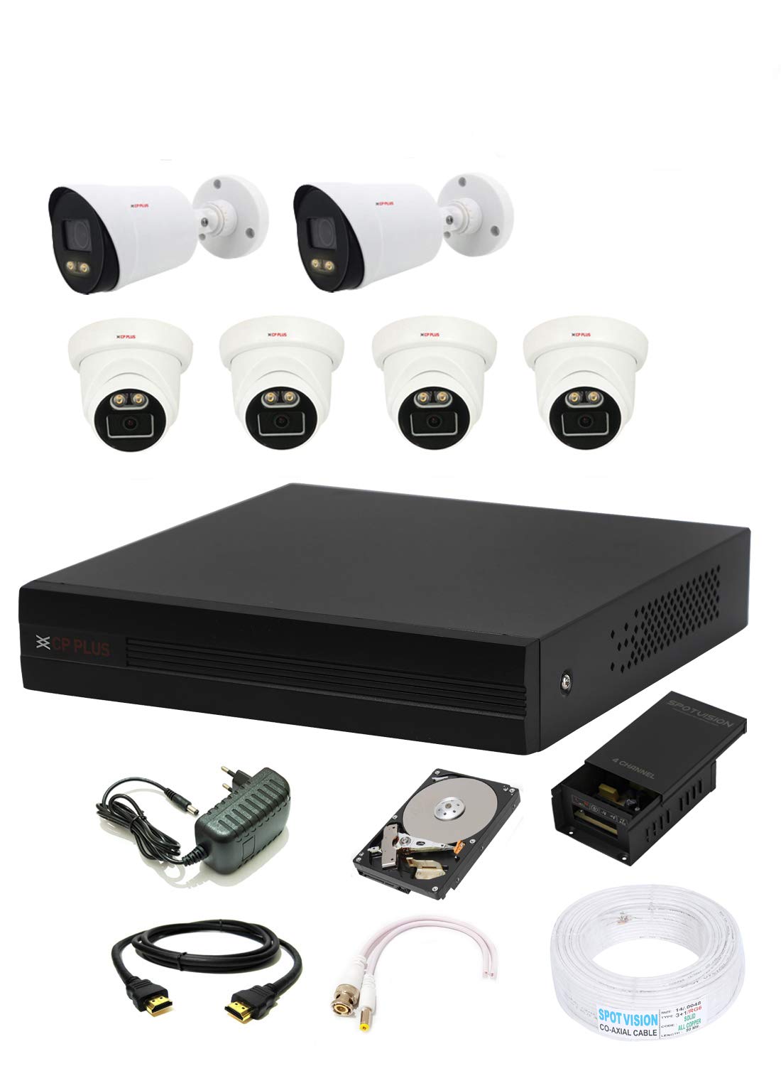 CP PLUS Wired 8 Channel HD DVR 1080p, Colorful View in Night Vision Outdoor Camera 2.4 MP 2Pcs, Indoor Camera 2.4 MP 4Pcs, 1 TB Hard Disk Full Combo Set CP PLUS
