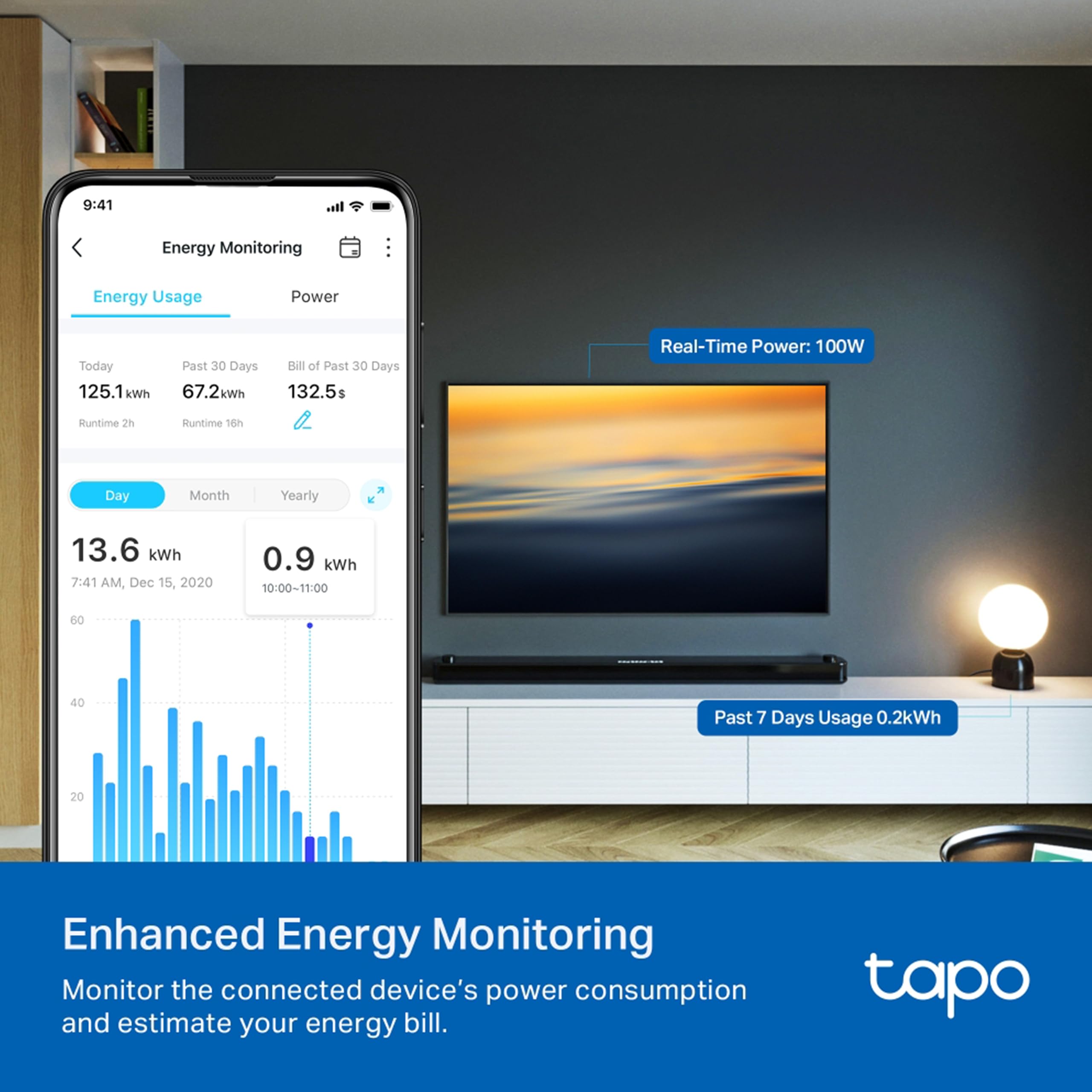 TP-Link Tapo P110 Smart Plug with Energy Monitoring, Max 13A,Compatible with Alexa & Google Home, Wi-Fi Smart Socket, Remote Control Tapo