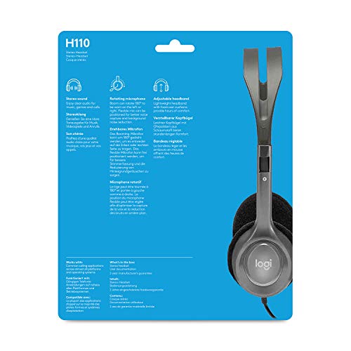 Logitech H110 Wired On Ear Headphones with Mic, Stereo with Noise-Cancelling,3.5-Mm Dual Audio Jack, Pc/Mac/Laptop- Black Catchcraft Networks