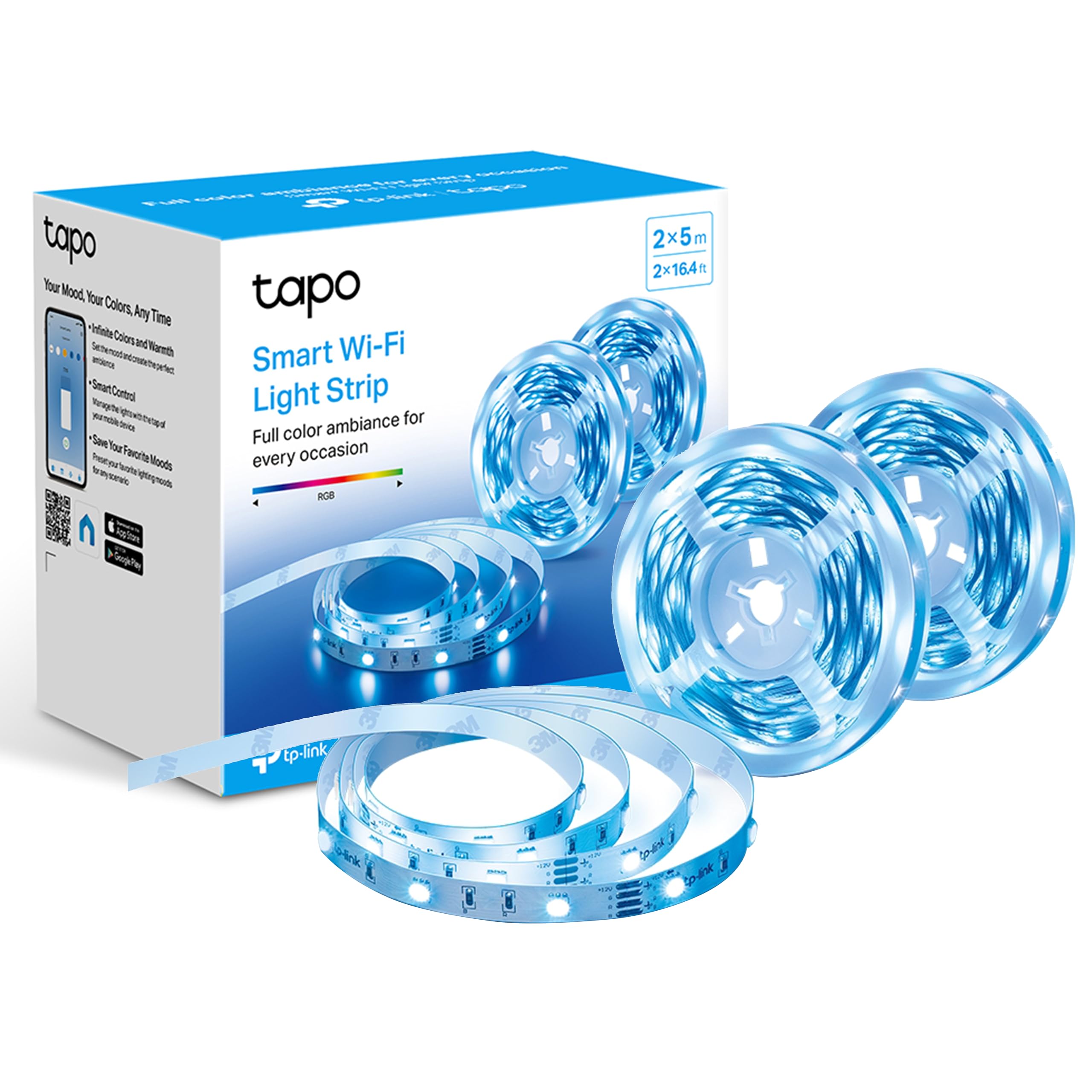 Tapo TP-Link Smart LED Light Strip, Two Lights Included (5 Meters Each), Wi-Fi App Control RGB Multicolour LED Strip Tapo