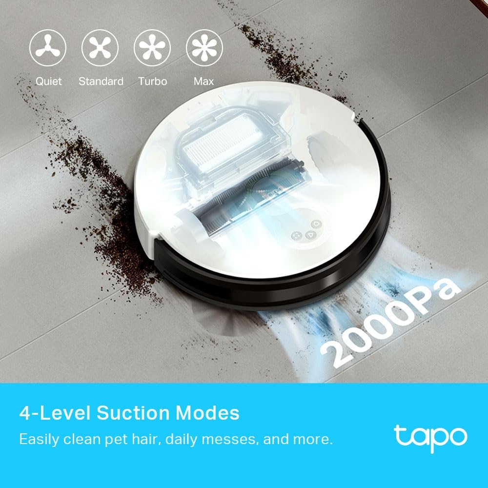 Tapo TP-Link Robot Vacuum Cleaner with Mop, Hyper Suction Robotic Vacuum Compatible with Alexa and Google, LiDAR & Gyro Dual Navigation, Auto- Charge, Remote Control, 5-Hour Continuous Cleaning Tapo
