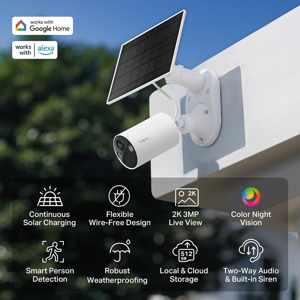 TP-Link Tapo C410 KIT 2K 3MP Colour Night Vision Rechargeable IP65 Certified Local/Cloud Storage 110° Angle Solar Panel Included Wireless Battery Security Camera Kit Tapo