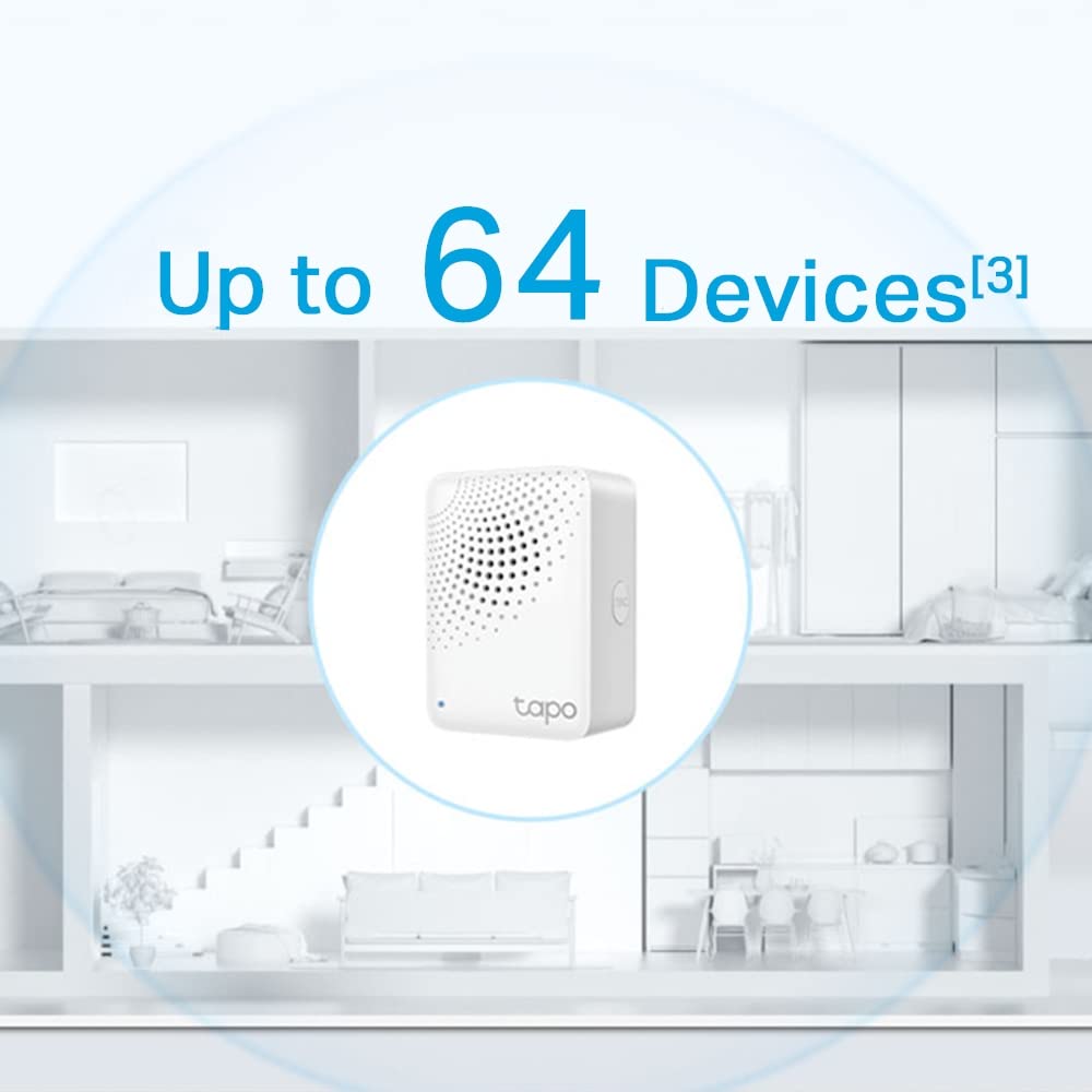 TP-Link Tapo Smart Hub with Built-in Chime, Requires 2.4GHz Wi-Fi, Connect up to 64 Smart + 4 Camera Devices, Sub-1G Low-Power Wireless Protocol, 512GB Local Storage Tapo