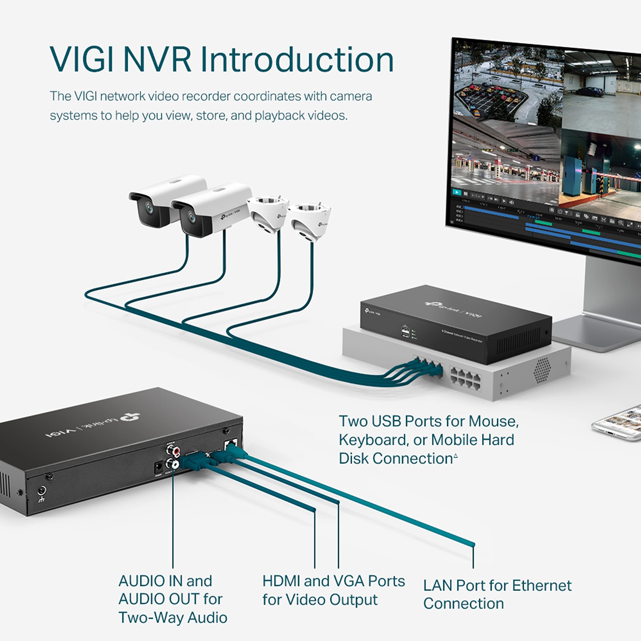 VIGI NVR1008H VIGI 8 Channel Network Video Recorder | H.265+ | 80 Mbps Video Access Bandwidth | Two-Way Audio | Remote Monitoring TP-Link