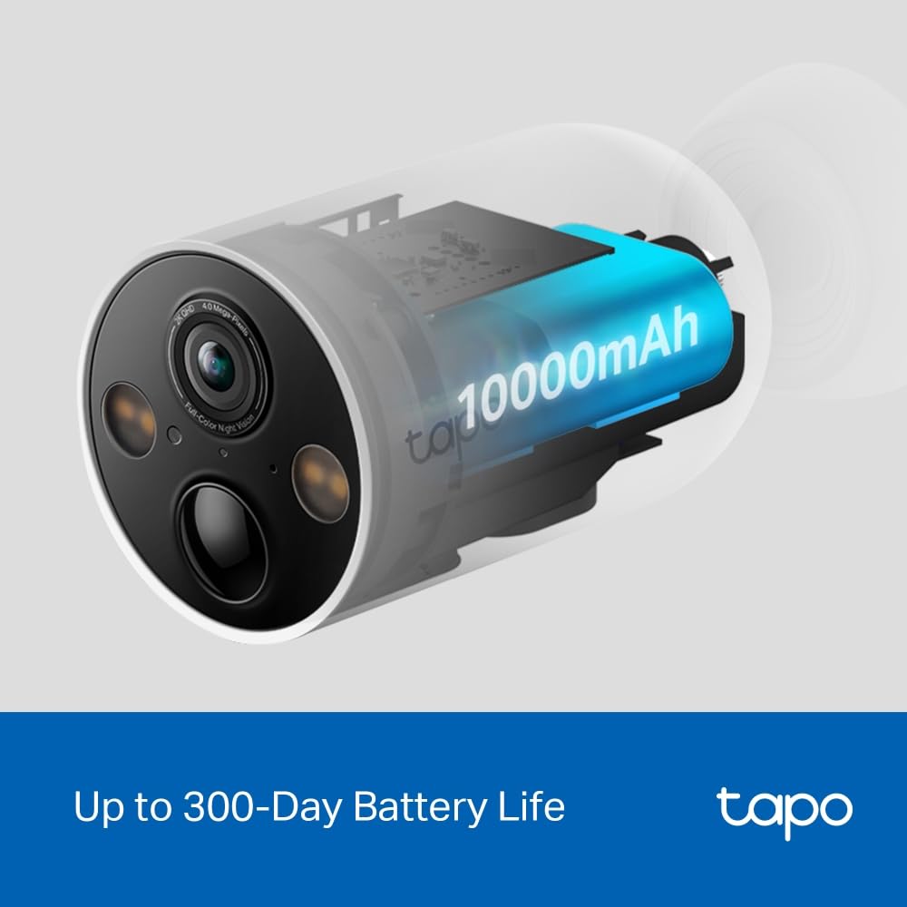 Tapo TP-Link C410 Smart Security Camera, 2K 3MP, Colour Night Vision, Wire-Free Indoor/Outdoor, 6400 mAh Non-Removable Battery Tapo