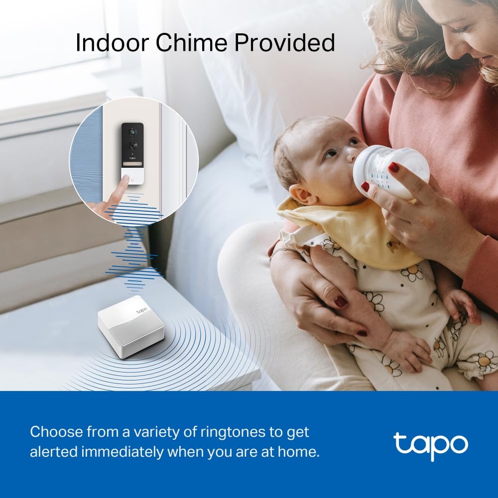 TP-Link Tapo D230S1 2K 5Mp/1920p Smart Wireless Security Video Doorbell,Battery-Powered,Two-Way Talk,Ip64,Colour Night Vision,Cloud &Local Storage,Compatible with Alexa&Google Home,Easy Installation Tapo