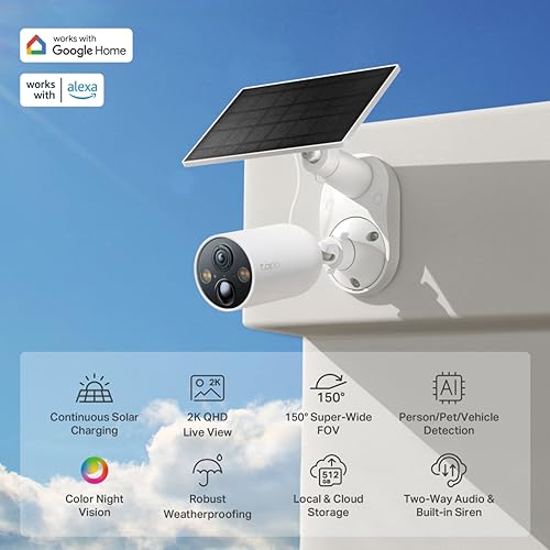 Tapo C425 KIT Smart Wire-Free Security Camera and Solar Panel | 2K QHD 4MP 1440p | Uninterrupted Power Supply |Color Night Vision | Free AI Detection | IP66 Weatherproof| Two-Way Audio Tapo