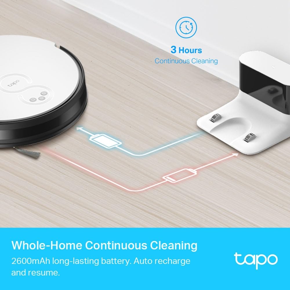 Tapo TP-Link Robot Vacuum Cleaner with Mop, Hyper Suction Robotic Vacuum Compatible with Alexa and Google, LiDAR & Gyro Dual Navigation, Auto- Charge, Remote Control, 5-Hour Continuous Cleaning Tapo