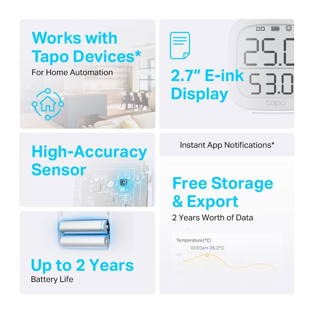 Tapo T315 Digital Hygrometer Thermometer Smart Temperature & Humidity Monitor | Real Time | Home Automation | Free Data Storage & Visual Graphs | Hub Required, Pack of 1 Tapo