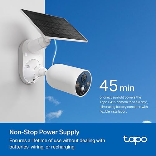 Tapo C425 KIT Smart Wire-Free Security Camera and Solar Panel | 2K QHD 4MP 1440p | Uninterrupted Power Supply |Color Night Vision | Free AI Detection | IP66 Weatherproof| Two-Way Audio Tapo