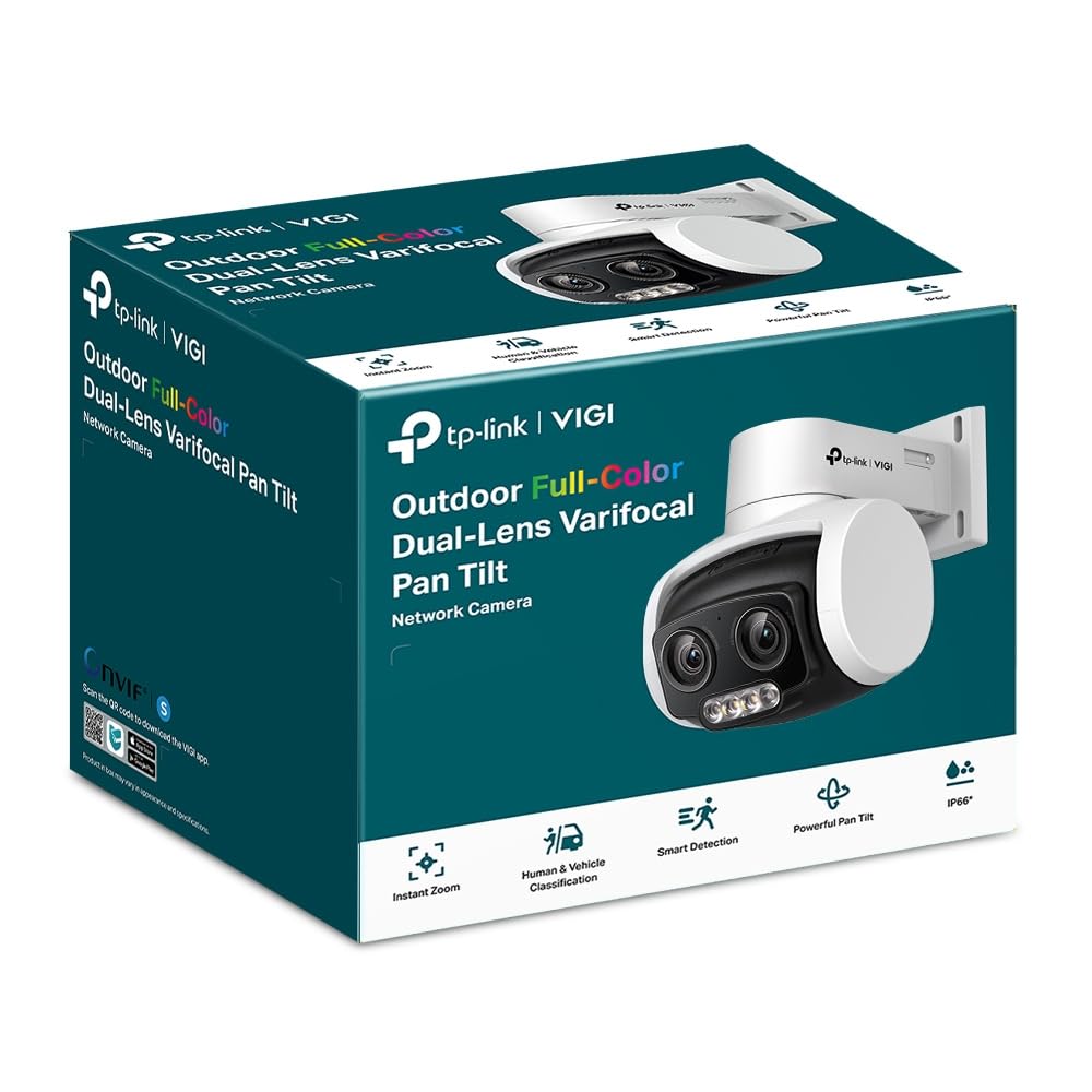 TP-Link VIGI C540V 4MP Outdoor Full-Color Dual-Lens Varifocal Pan Tilt Network Camera | Super-High Definition|3× Zoom | Active Defense| Two-Way Audio|H.265+ | IP66 Waterproof| Remote Management TP-Link