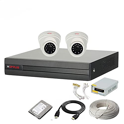 CP Plus 4 Channel HD DVR 1080p, Indoor Wired Camera 2.4 MP 2Pcs, 500 GB Hard Disk, Full Combo Set, White CP PLUS