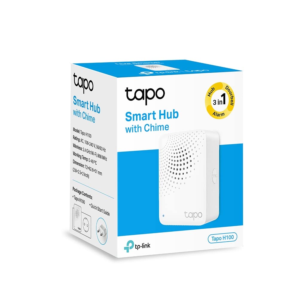 TP-Link Tapo Smart Hub with Built-in Chime, Requires 2.4GHz Wi-Fi, Connect up to 64 Smart + 4 Camera Devices, Sub-1G Low-Power Wireless Protocol, 512GB Local Storage Tapo