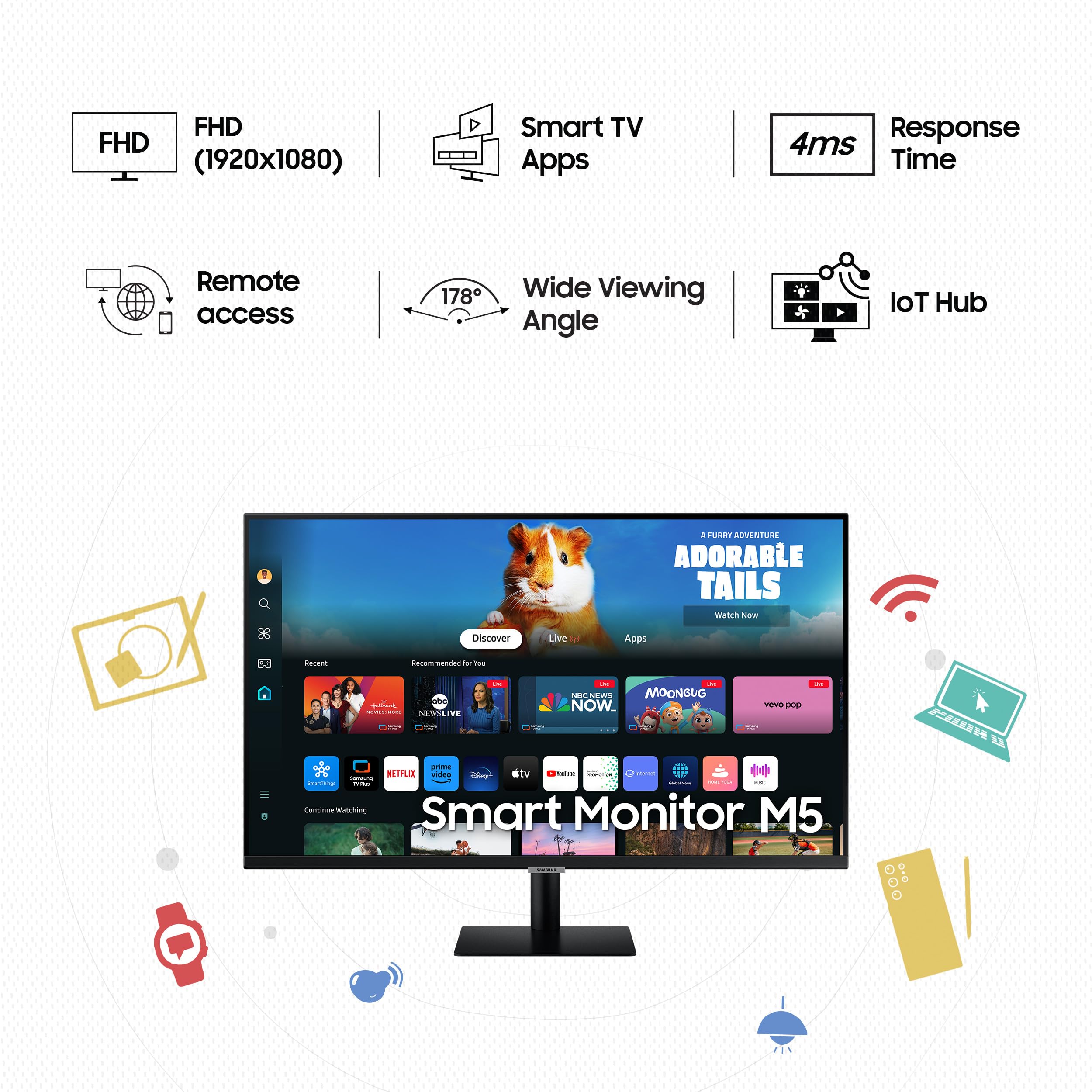 Samsung 27-Inch(68.6cm) M5 FHD Smart Monitor, Mouse & Keyboard Control, OTT Apps, IoT Hub, Office 365, Workout Tracker Samsung