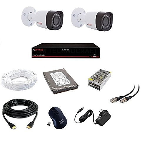 CP Plus 2.4 MP HD CCTV Wired Cameras 4Ch. HD DVR, 2 Bullet Camera, 500GB Hard Disk, 4 CH Power Supply, 90m Wire Bundle, BNC and DC Connectors, Black, White CP PLUS